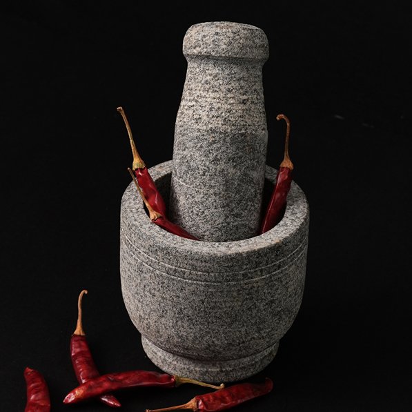 Premium Handmade Uthukuli Stone Mortar And Pestle - Medium | Verified Sustainable by Brown Living™