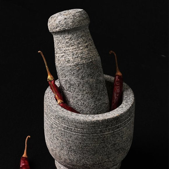 Premium Handmade Uthukuli Stone Mortar And Pestle - Medium | Verified Sustainable by Brown Living™