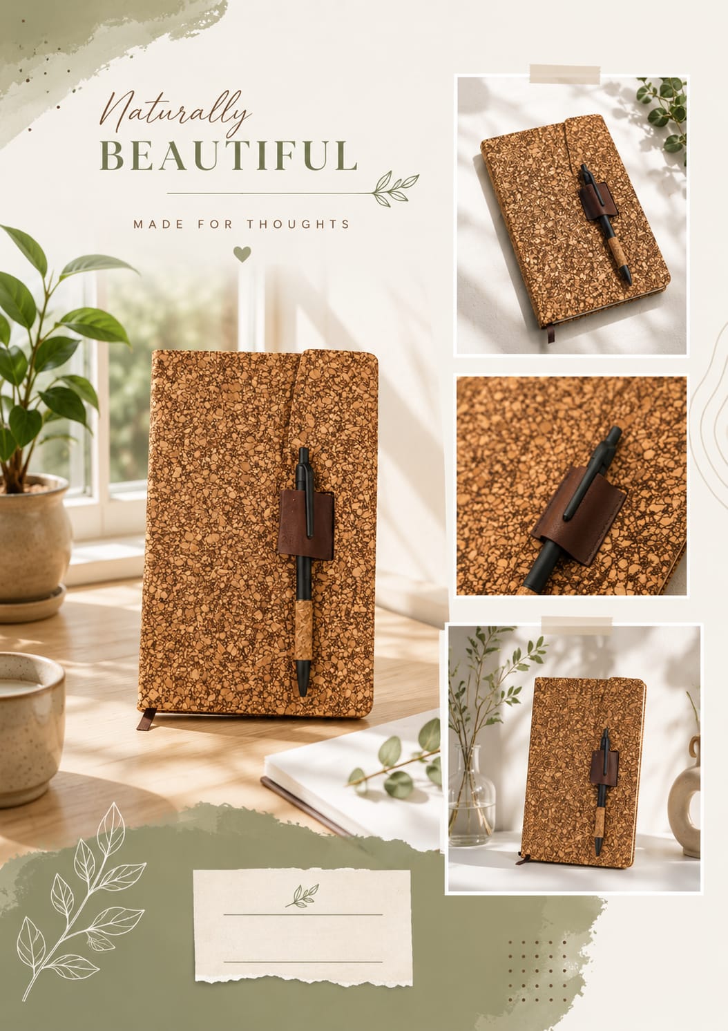 Premium Natural Cork A5 Diary with Pen Holder | Eco-Friendly Journal – Notebooks & Notepads on Brown Living™. SKU: BRC-CCD-A5-02. Img 4.