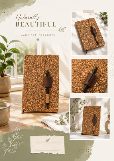 Premium Natural Cork A5 Diary with Pen Holder | Eco-Friendly Journal – Notebooks & Notepads on Brown Living™. SKU: BRC-CCD-A5-02. Img 4.