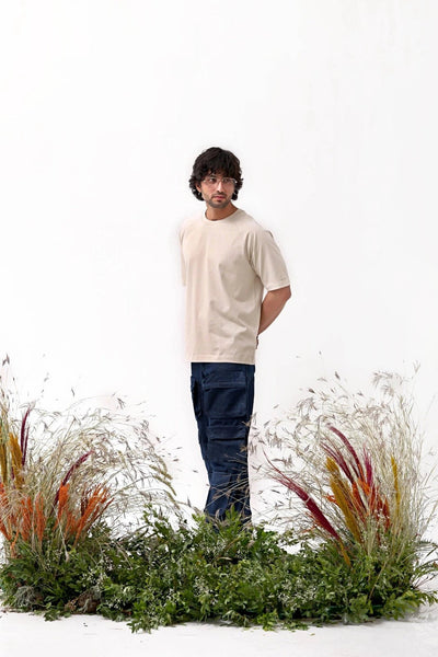 Premium Organic Cotton Tee for Men | Soft Sustainable Everyday T-Shirt – Mens T-Shirt on Brown Living™. SKU: M-RAGLAN-BEG-L1. Img 6.