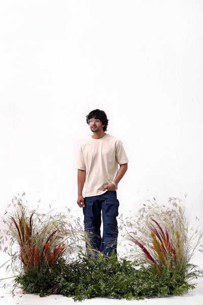 Premium Organic Cotton Tee for Men | Soft Sustainable Everyday T-Shirt – Mens T-Shirt on Brown Living™. SKU: M-RAGLAN-BEG-M1. Img 5.