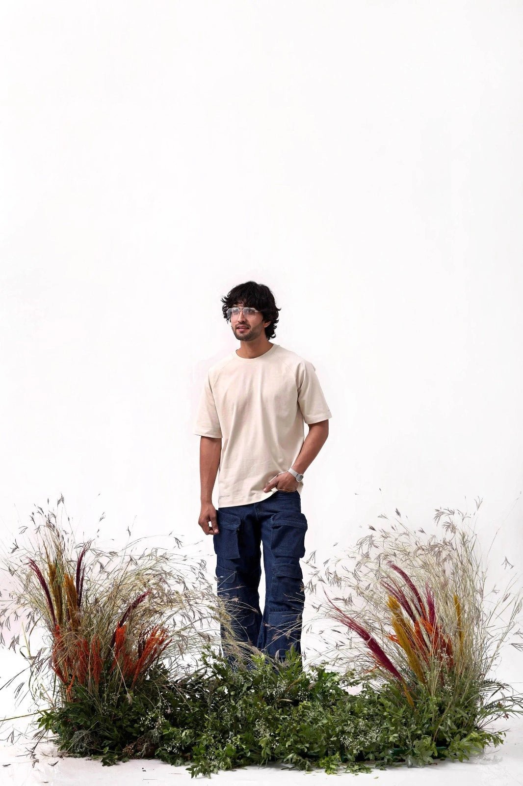 Premium Organic Cotton Tee for Men | Soft Sustainable Everyday T-Shirt – Mens T-Shirt on Brown Living™. SKU: M-RAGLAN-BEG-XS1. Img 4.
