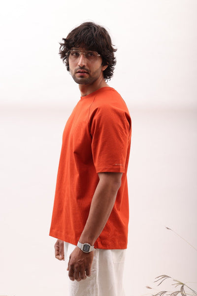 Premium Organic Cotton Tee for Men | Soft Sustainable Everyday T-Shirt – Mens T-Shirt on Brown Living™. SKU: M-RAGLAN-RED-S1. Img 3.