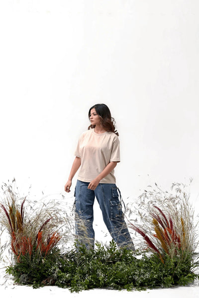 Premium Organic Cotton Tee for Women | Soft Everyday T-Shirt – Womens T-Shirt on Brown Living™. SKU: W-RAGLAN-BEG-L1. Img 4.