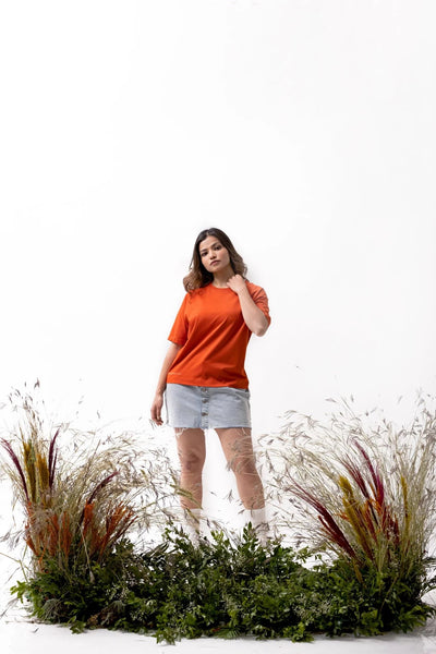 Premium Organic Cotton Tee for Women | Soft Everyday T-Shirt – Womens T-Shirt on Brown Living™. SKU: W-RAGLAN-RED-L1. Img 5.
