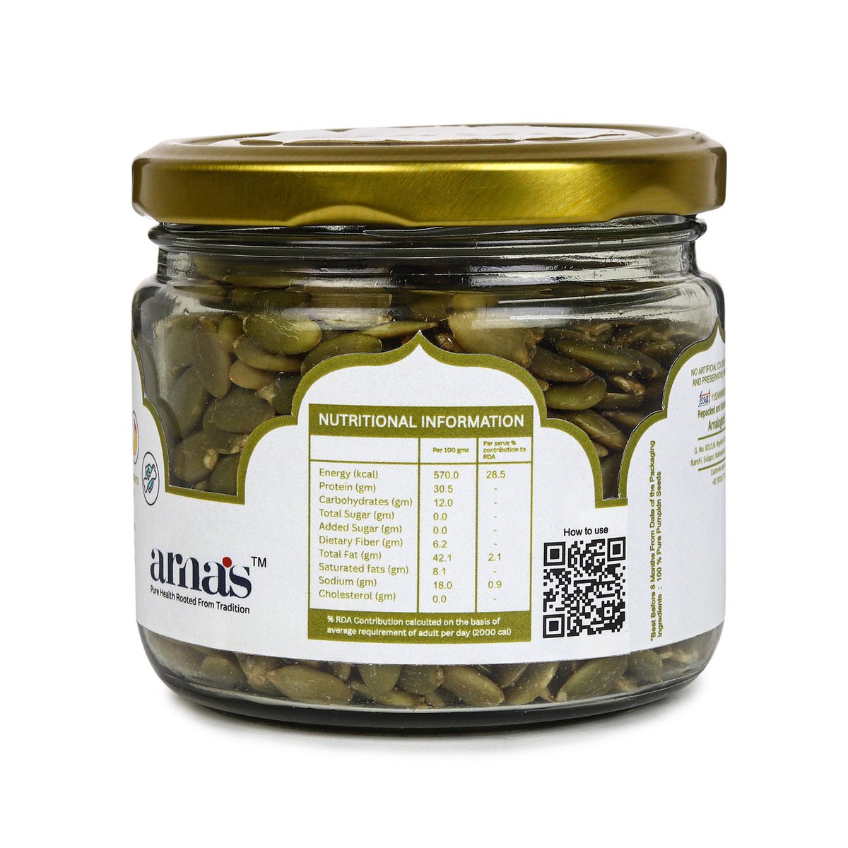 Premium Pumpkin Seeds 200g | Natural High Protein Seeds – Dried Fruits, Nuts & Seeds on Brown Living™. SKU: ARNAS-2. Img 3.