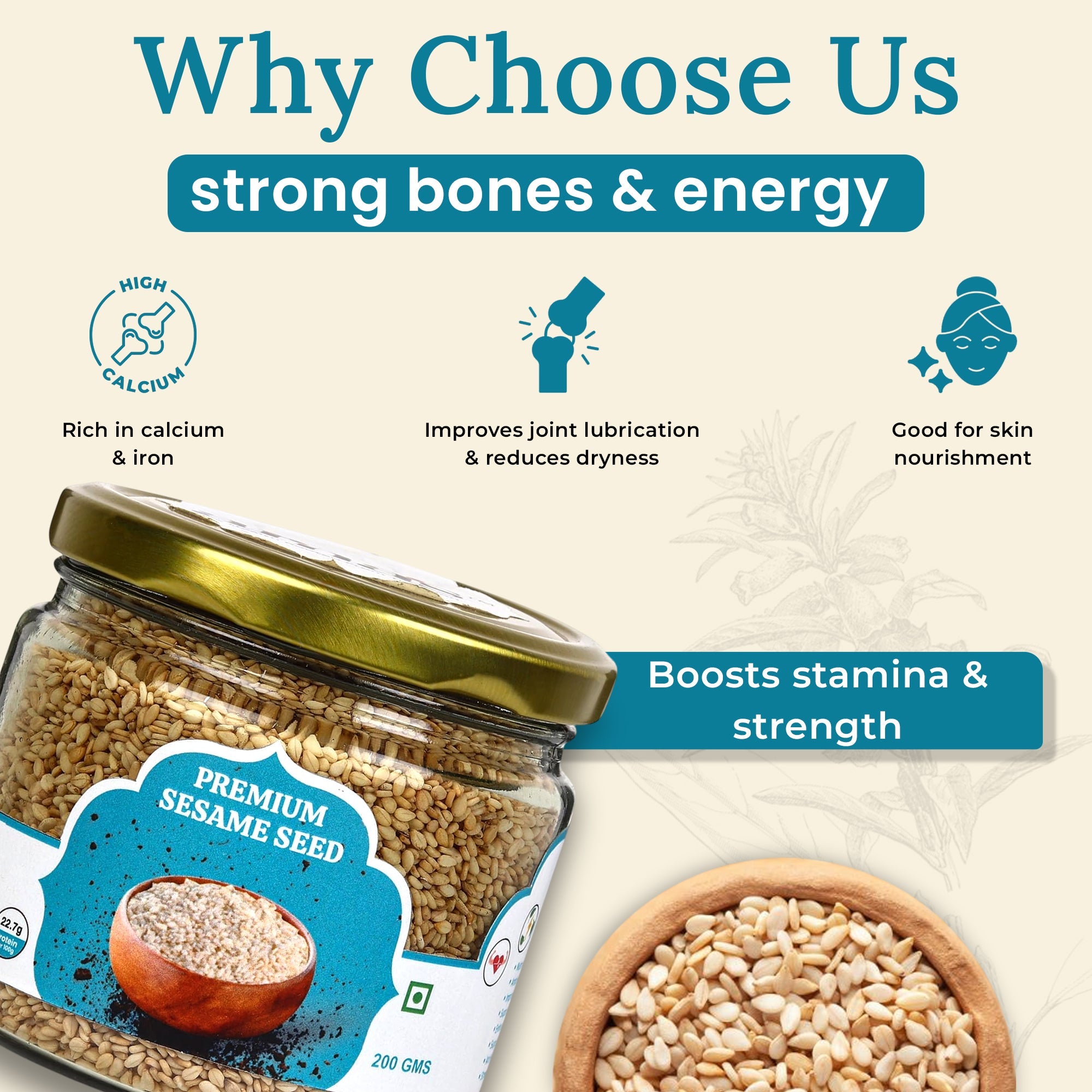 Premium Sesame Seeds 200g | Natural Protein Rich Seeds – Dried Fruits, Nuts & Seeds on Brown Living™. SKU: ARNAS-6. Img 6.