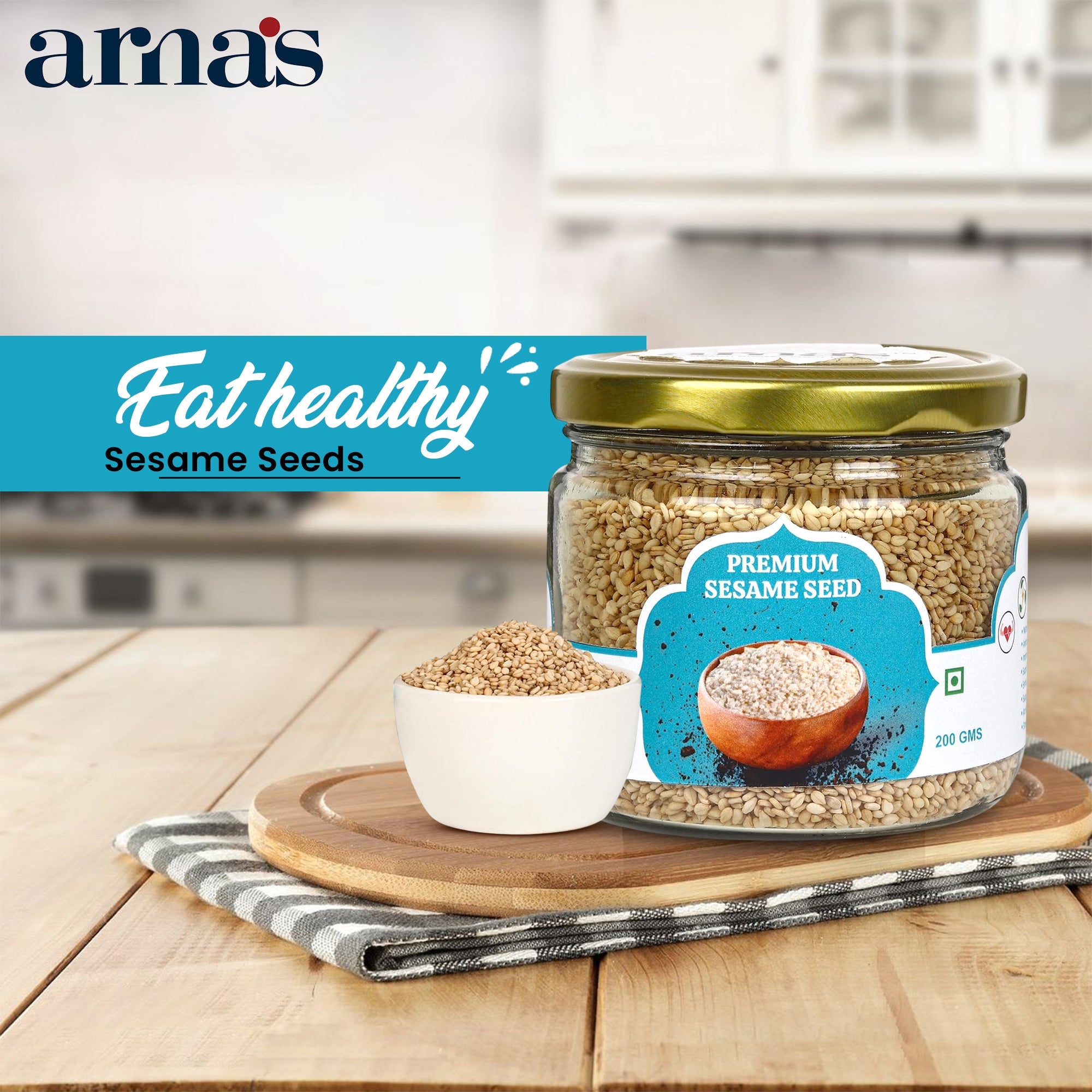 Premium Sesame Seeds 200g | Natural Protein Rich Seeds – Dried Fruits, Nuts & Seeds on Brown Living™. SKU: ARNAS-6. Img 7.