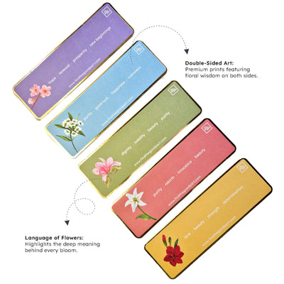 Premium Textured Bookmarks | Floral Collection | Set of 5 – Bookmarks on Brown Living™. SKU: BM01A. Img 2.