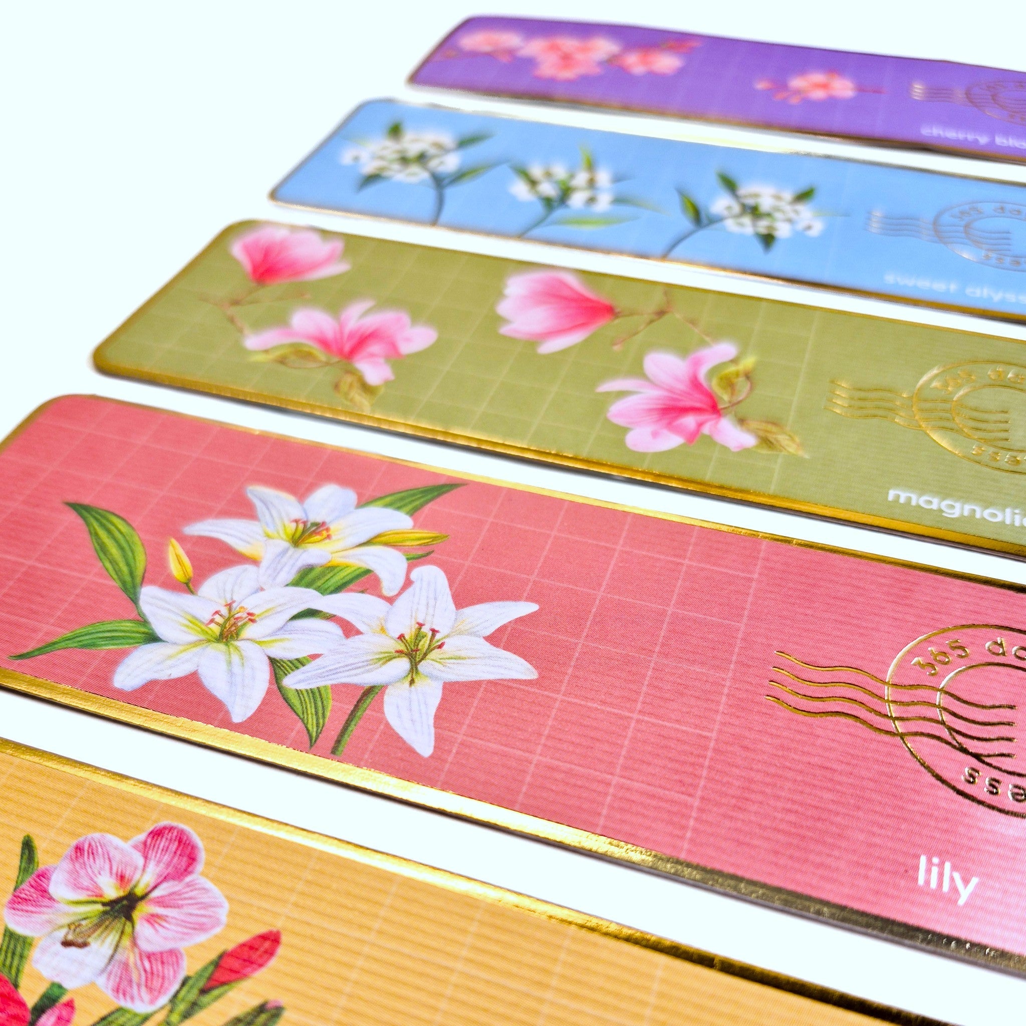 Premium Textured Bookmarks | Floral Collection | Set of 5 – Bookmarks on Brown Living™. SKU: BM01A. Img 4.