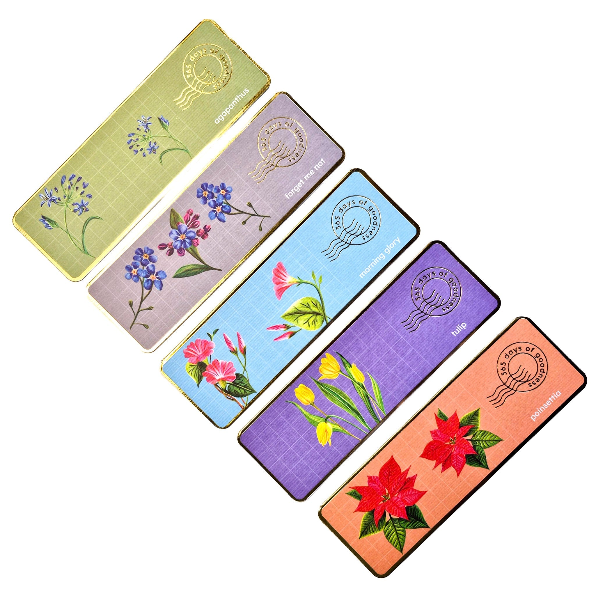Premium Textured Bookmarks | Floral Collection | Set of 5 – Bookmarks on Brown Living™. SKU: BM01C. Img 1.