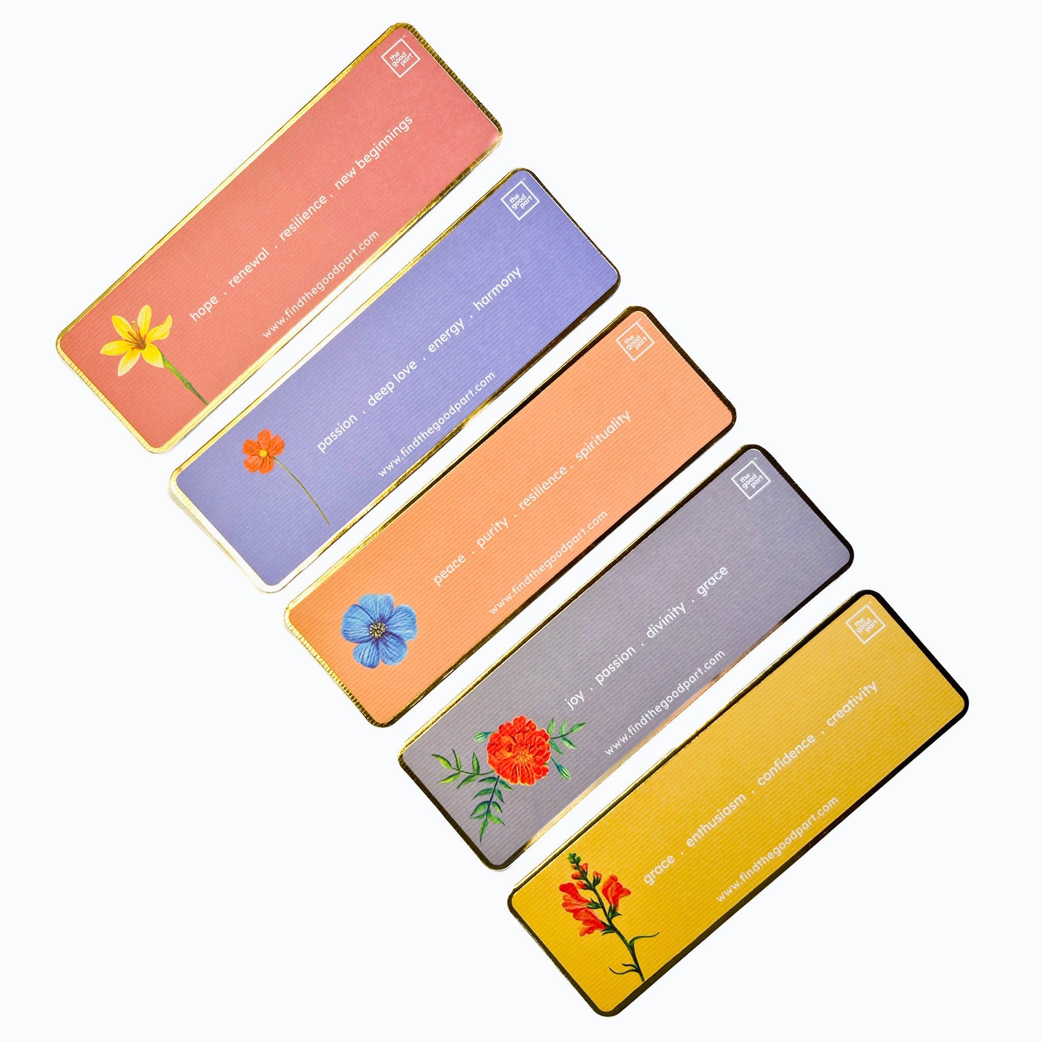 Premium Textured Floral Bookmarks Set of 5 – Bookmarks on Brown Living™. SKU: BM01B. Img 2.