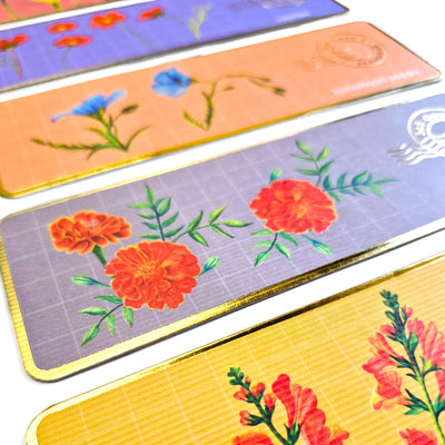 Premium Textured Floral Bookmarks Set of 5 – Bookmarks on Brown Living™. SKU: BM01B. Img 3.