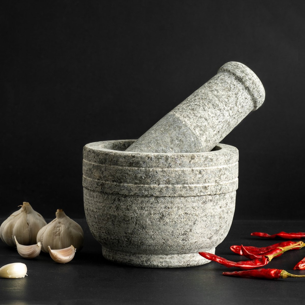 Premium Uthukuli Stone Mortar and Pestle (Extra Large) – Cookware by 80s Cookware available on Brown Living™. . SKU: MP - 6 - packof1. Img 2.