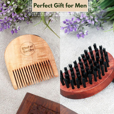 Premium Wooden Beard Brush & Comb Combo Kit for Grooming – Beard Brush on Brown Living™. SKU: KOE019-BB-BC. Img 2.