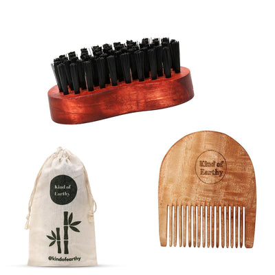 Premium Wooden Beard Brush & Comb Combo Kit for Grooming – Beard Brush on Brown Living™. SKU: KOE019-BB-BC. Img 1.