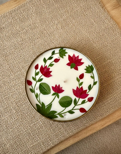 Pressed Flower Lotus Brass Urli Diya – Decorative Festive Lamp – Candles & Fragrances on Brown Living™. SKU: GRBR02. Img 1.