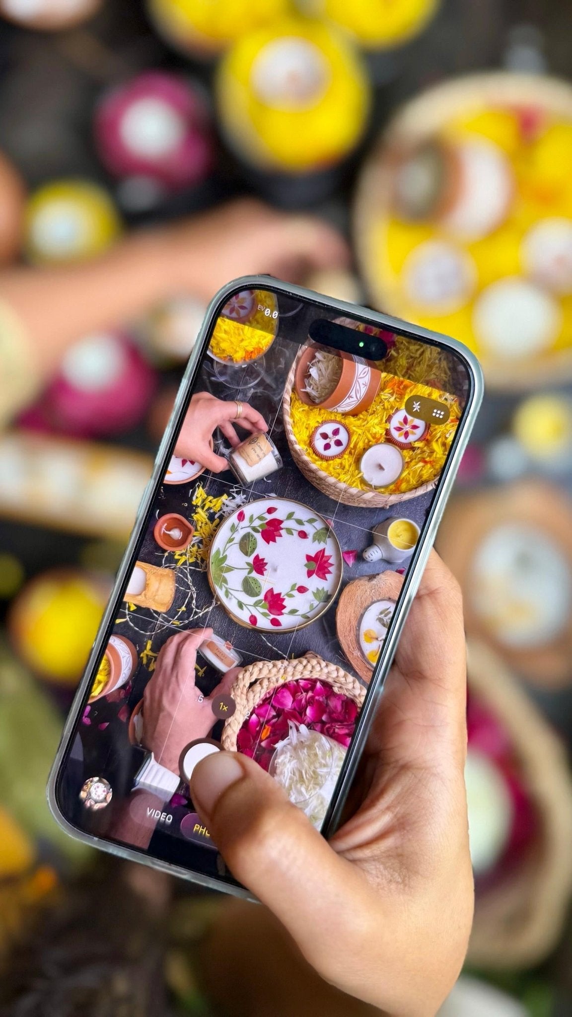 Pressed Flower Lotus Brass Urli Diya – Decorative Festive Lamp – Candles & Fragrances on Brown Living™. SKU: GRBR02. Img 3.