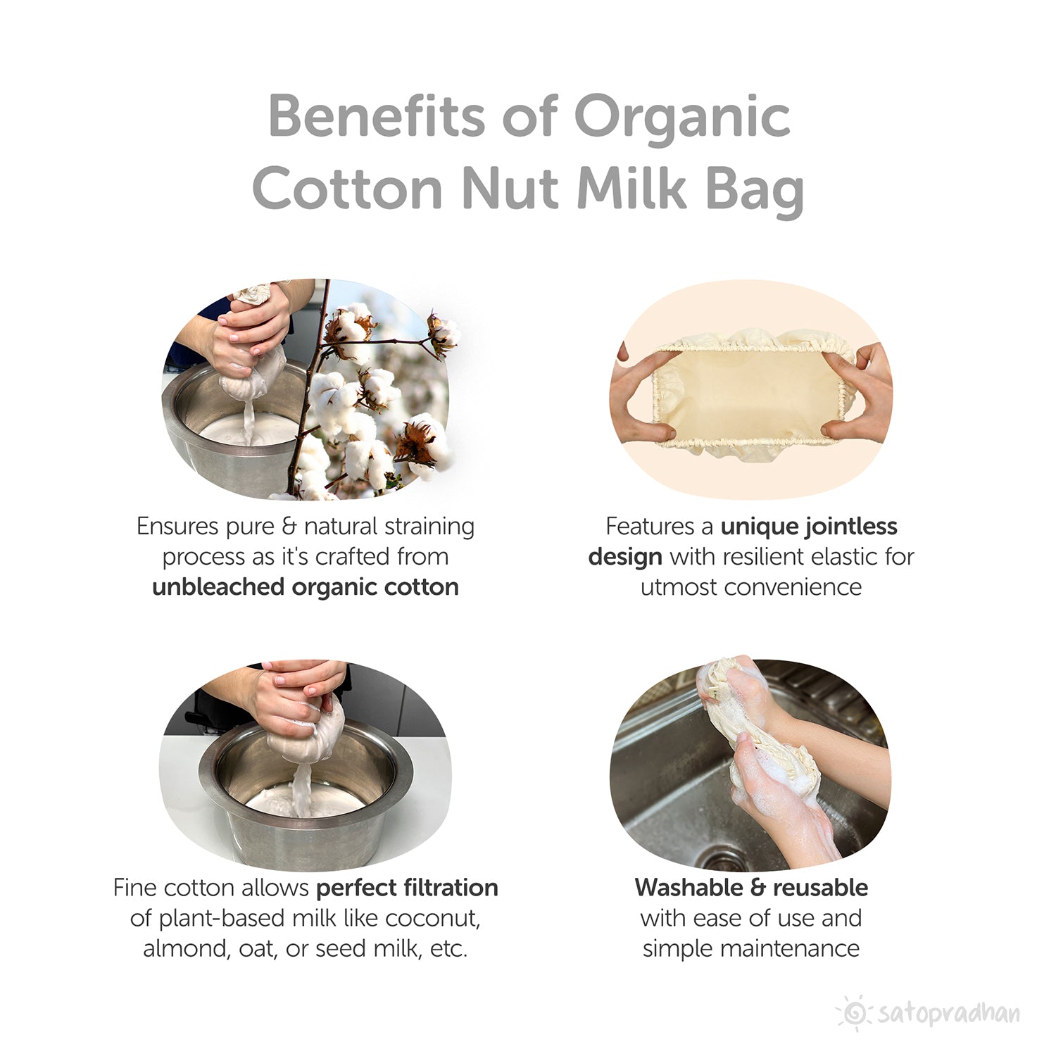 Organic Reusable Cotton Cloth Nut Milk Bag - Liquid Strainer | Verified Sustainable by Brown Living™