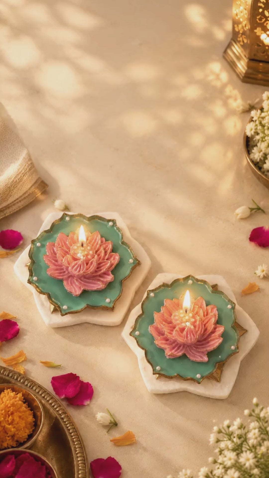 Load video: Lotus Diya Urli Set of 2 | Festive Diwali Home Decor