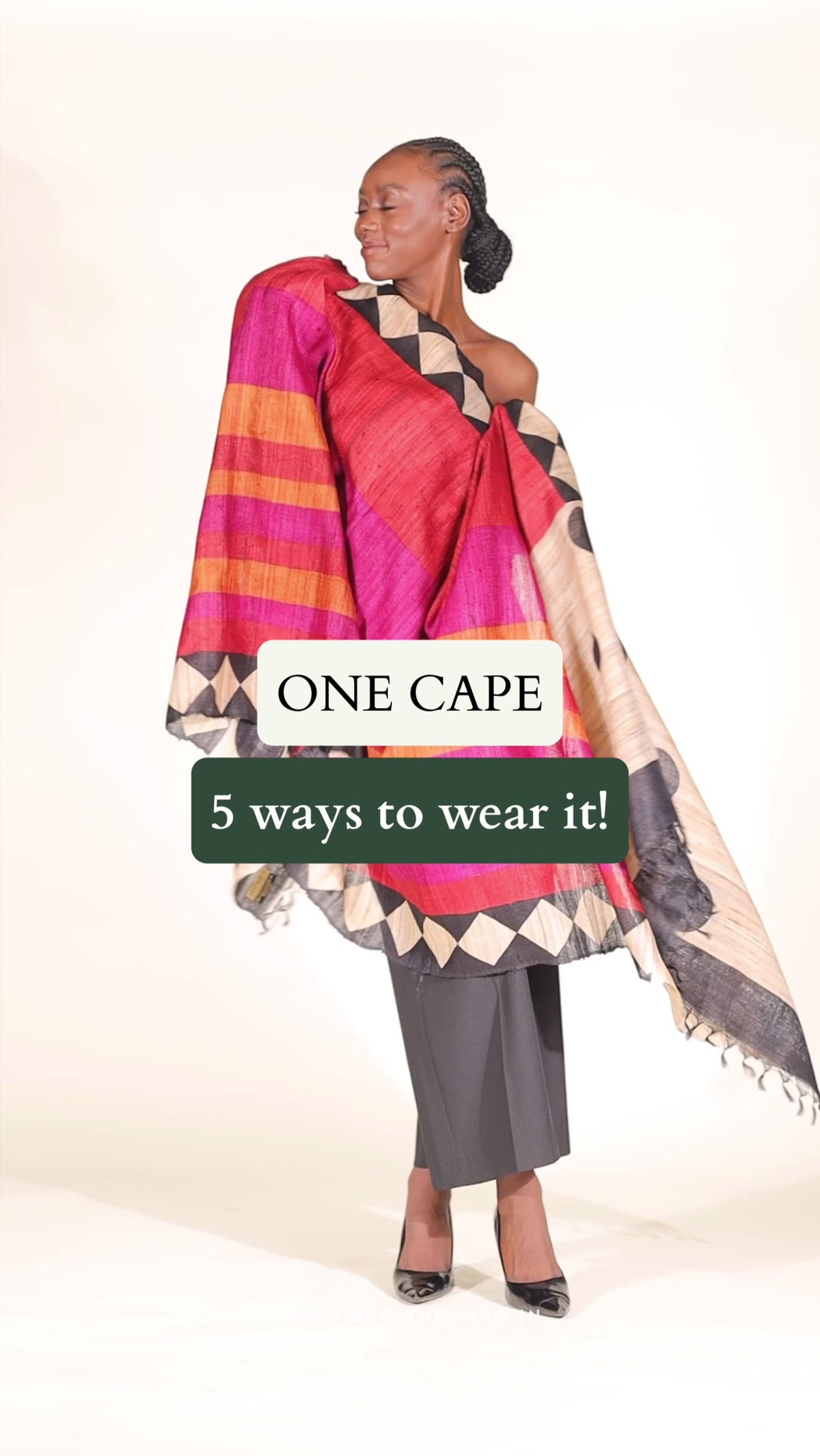 Load video: Black Diamond Tussar Peace Silk 3-in-1 Cape | Versatile Layering Wear