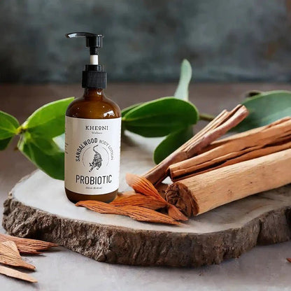 Probiotic Sandalwood Body Lotion – Body Lotion on Brown Living™. SKU: kh_probsndlBL_01. Img 2.