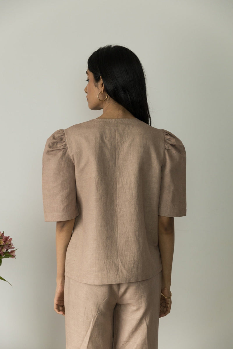 Puff Sleeve Wrap Hemp Cotton Top | Verified Sustainable by Brown Living™