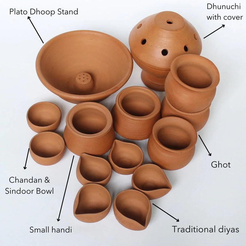 Puja Kit - Assorted Combitions of Terracotta Products | Verified Sustainable by Brown Living™