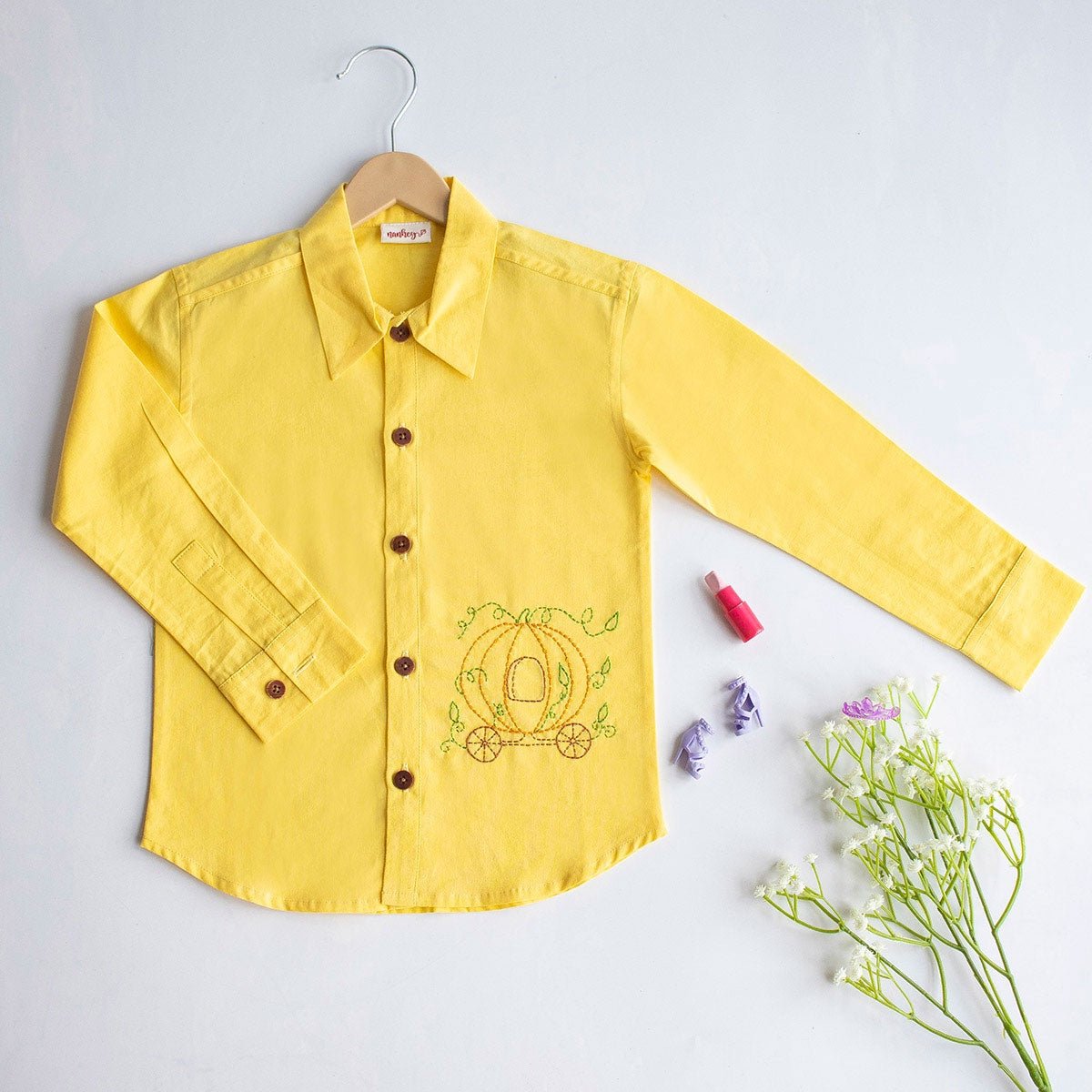 Pumpkin Carriage Embroidered Organic Cotton Shirt - Yellow | Verified Sustainable by Brown Living™