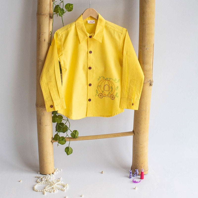 Pumpkin Carriage Embroidered Organic Cotton Shirt- Yellow | Verified Sustainable Kids Shirts on Brown Living™