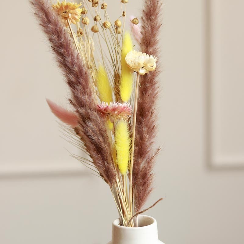 Pumpkin Ceramic Vase with Dried Aira Bunch | Verified Sustainable Vases on Brown Living™