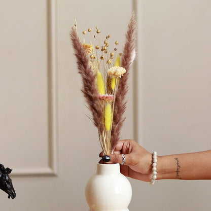 Pumpkin Ceramic Vase with Dried Aira Bunch | Verified Sustainable by Brown Living™