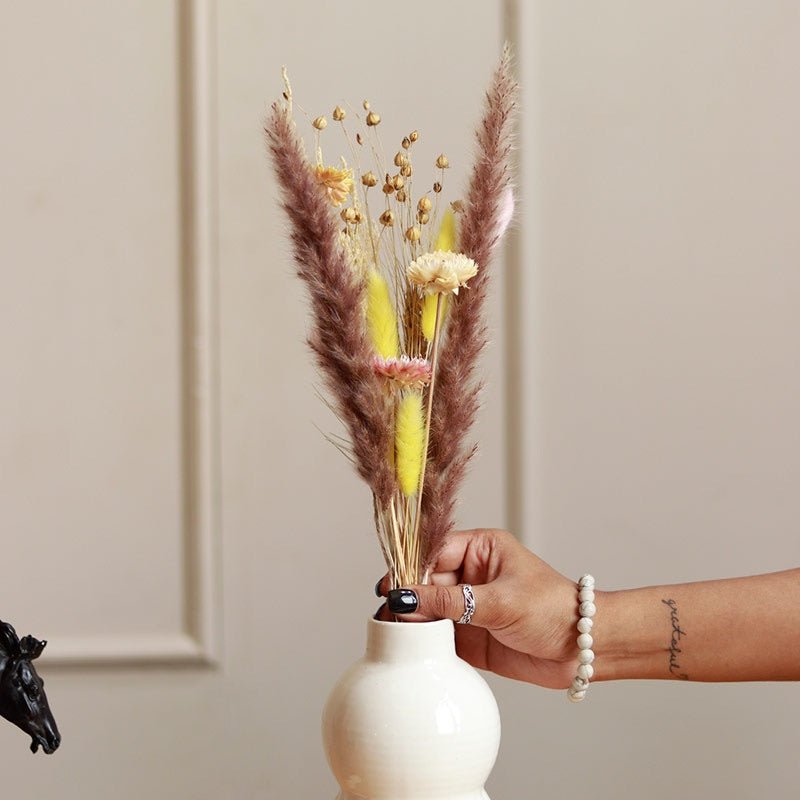 Pumpkin Ceramic Vase with Dried Aira Bunch | Verified Sustainable Vases on Brown Living™