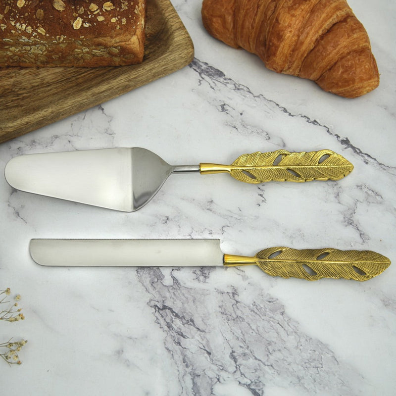 Punkh Cake and Knife Brass & Stainless Steel Server | Verified Sustainable Kitchen Tools on Brown Living™