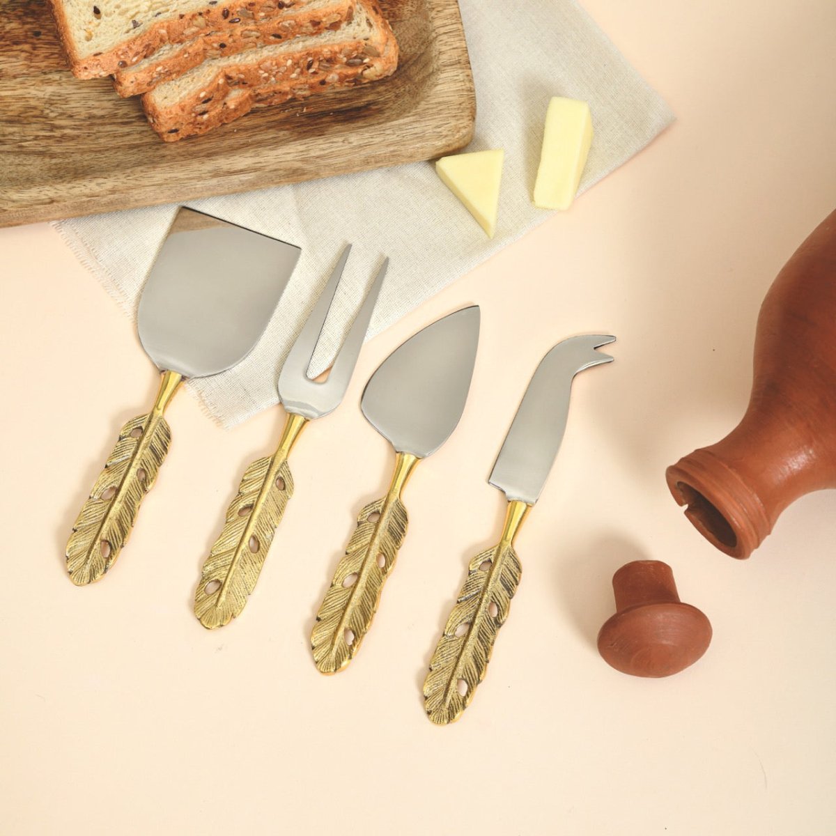 Punkh Cheese Brass & Stainless Steel Knife Set | Verified Sustainable by Brown Living™