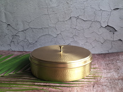 Pure Brass Masala Box (Matt Hammered Finish) | Traditional Spice Dabba – Kitchen Tools on Brown Living™. SKU: BMBMH. Img 2.