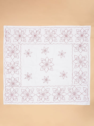 Pure Cotton Floral Hand Embroidered Baby Nakshi Kantha – Baby Swaddle on Brown Living™. SKU: ST - KAN - WHITE - 04. Img 8.