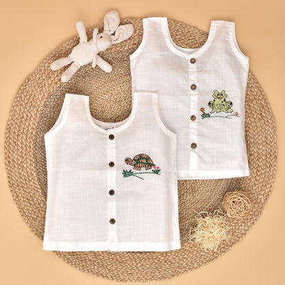 Pure Cotton Front Open Hand Embroiderd Jabla Combo (Set of 2) – Kids Daywear Sets on Brown Living™. SKU: GB - S. Img 3.