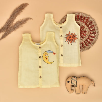 Pure Cotton Front Open Hand Embroiderd Jabla Combo (Set of 2) – Kids Daywear Sets on Brown Living™. SKU: SM - S. Img 1.