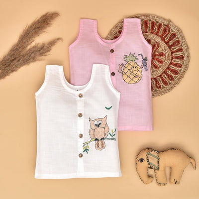 Pure Cotton Front Open Hand Embroiderd Jabla Combo (Set of 2) – Kids Daywear Sets on Brown Living™. SKU: TD - S. Img 4.
