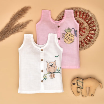 Pure Cotton Front Open Hand Embroiderd Jabla Combo (Set of 2) – Kids Daywear Sets on Brown Living™. SKU: TD - S. Img 4.