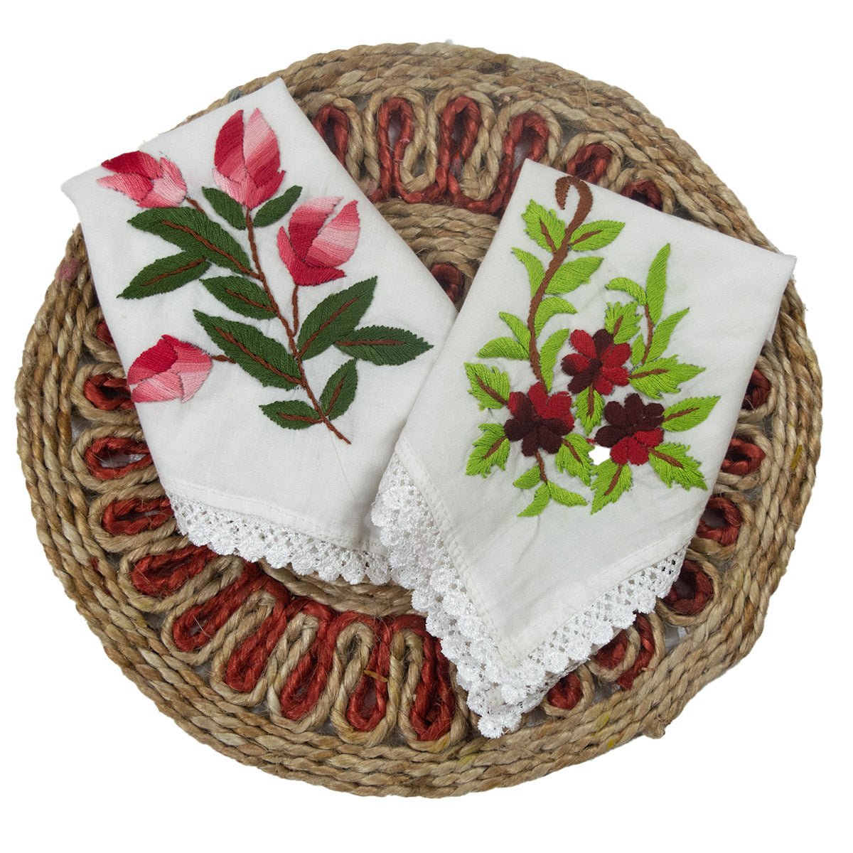 Pure Cotton Hand Embroidered Women’s Handkerchiefs – Handkerchiefs on Brown Living™. SKU: ST-HANKIE-03. Img 4.