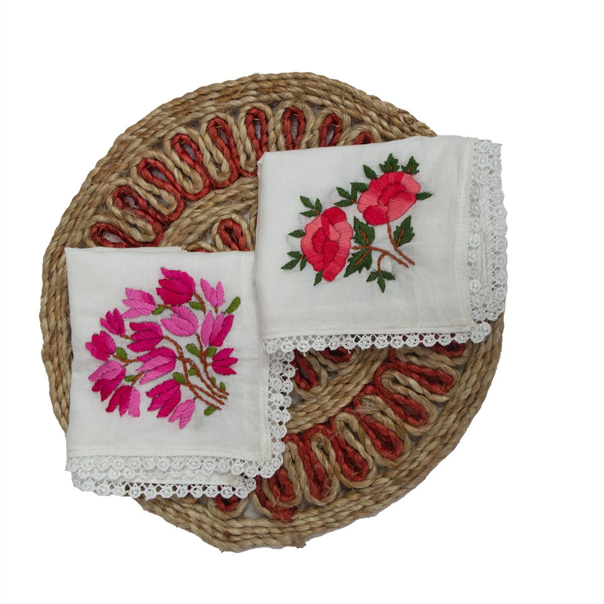 Pure Cotton Hand Embroidered Women’s Handkerchiefs – Handkerchiefs on Brown Living™. SKU: ST-HANKIE-05. Img 6.