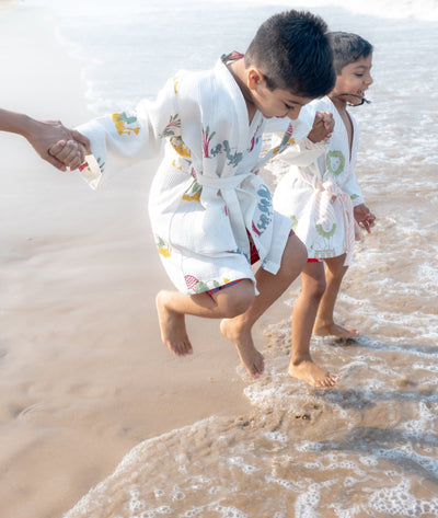 Pure Cotton Waffle Fabric Robe for Kids – Elle Design, Earthy Tone – Bath Linens on Brown Living™. SKU: MSY - 00433B - Earthy - M. Img 5.