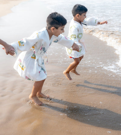 Pure Cotton Waffle Fabric Robe for Kids – Elle Design, Earthy Tone – Bath Linens on Brown Living™. SKU: MSY - 00433B - Earthy - M. Img 3.