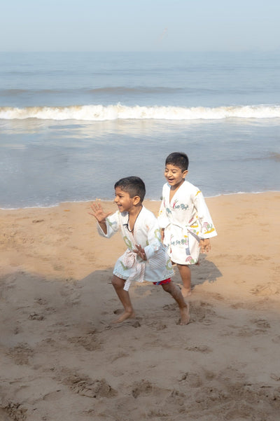 Pure Cotton Waffle Fabric Robe for Kids – Elle Design, Earthy Tone – Bath Linens on Brown Living™. SKU: MSY - 00433B - Earthy - M. Img 2.