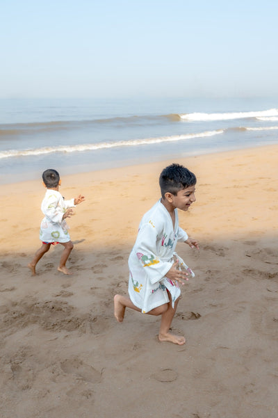 Pure Cotton Waffle Fabric Robe for Kids – Elle Design, Earthy Tone – Bath Linens on Brown Living™. SKU: MSY - 00433B - Earthy - M. Img 1.