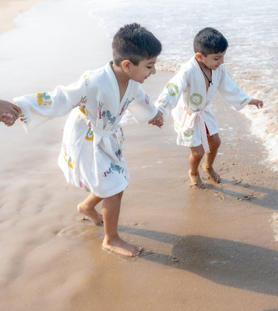 Pure Cotton Waffle Fabric Robe for Kids – Elle Design, Earthy Tone – Bath Linens on Brown Living™. SKU: MSY - 00433B - Earthy - M. Img 4.