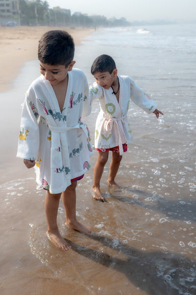 Pure Cotton Waffle Fabric Robe for Kids – Elle Design, Earthy Tone – Bath Linens on Brown Living™. SKU: MSY - 00433B - Earthy - M. Img 6.